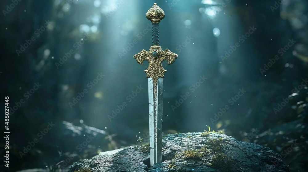 Naklejka premium Captivating Excalibur Visual Against Dark Backdrop