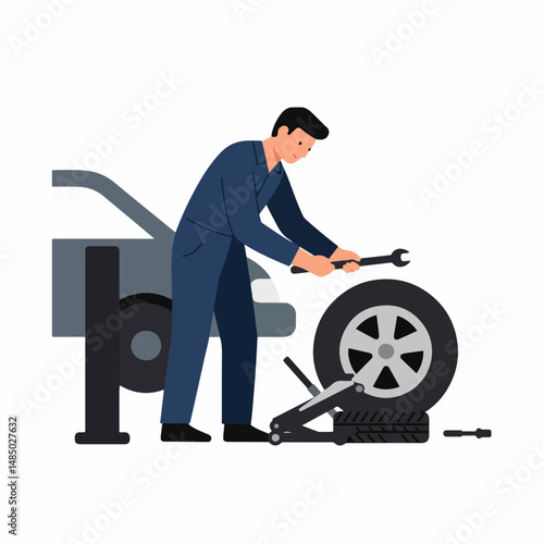 Car Mechanic at Work: A skilled mechanic focused on his work, meticulously repairing a vehicle, showcasing a dedication to craftsmanship and car maintenance.