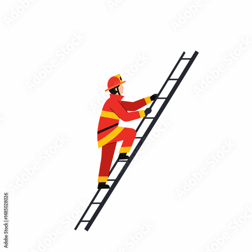Firefighter's Ascent: A courageous firefighter ascends a ladder, embodying bravery, dedication, and service. The image captures the essence of rescue operations.
