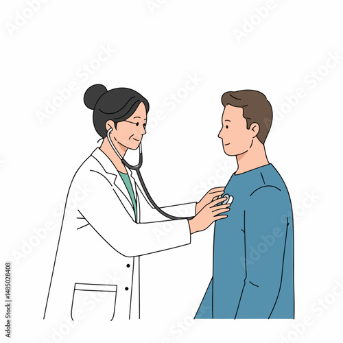 Medical Consultation: A compassionate medical professional examines a patient, using a stethoscope, in a depiction of health and healing. A scene showing empathy, understanding, and care.