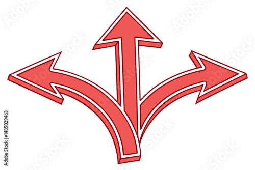 Three Dimensional Red Arrows Pointing in Different Directions