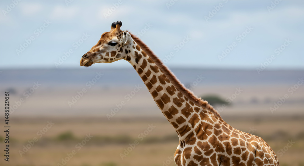 Obraz premium Giraffe Portrait Standing Tall in African Savannah Landscape