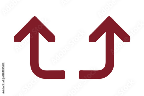 Two Maroon Upward Arrows with Right Turn Graphic Design Element