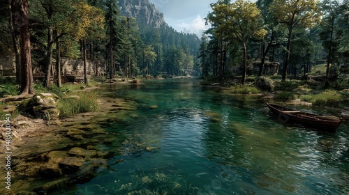 Tranquil forest river scene
