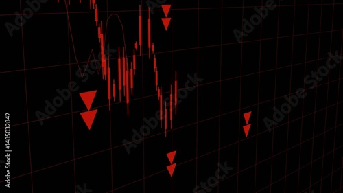 Red price falling drop candlestick down trend new low chart decreasing trend showing unsuccessful performance and losses failure due to economic crisis loss of assets in equities stock