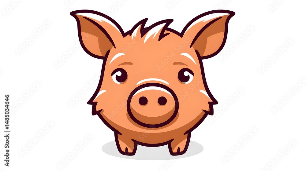 Fototapeta premium Cartoon Icon of a Cute Wild Boar Animal Face on White Background