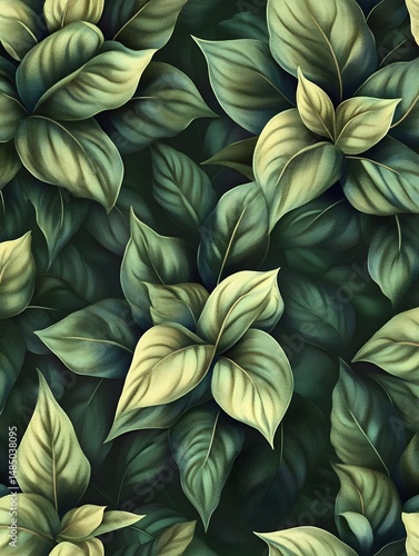 Wallpaper Mural Lush green leaves create a serene botanical pattern in a vibrant design featuring varying shades of green and intricate details Torontodigital.ca
