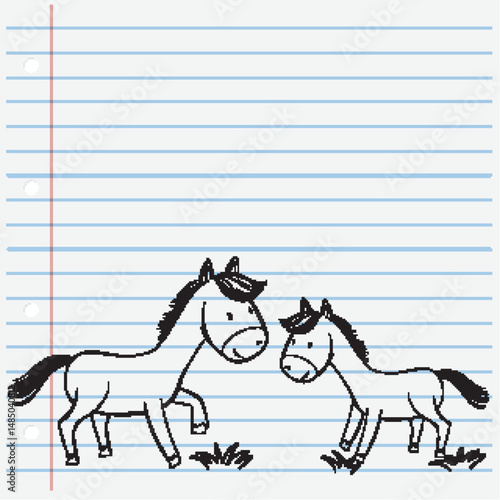 Playful Horses on Lined Paper