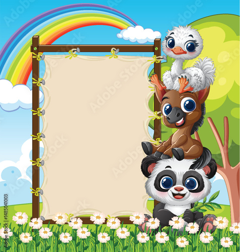 Cute Animals in a Spring Meadow