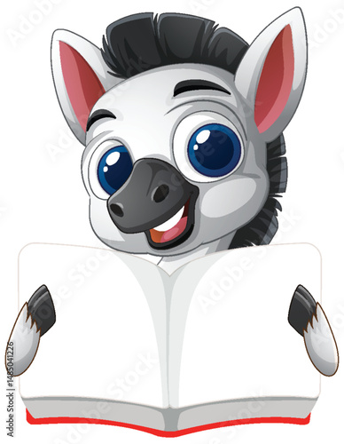 Cute Zebra Reading a Book