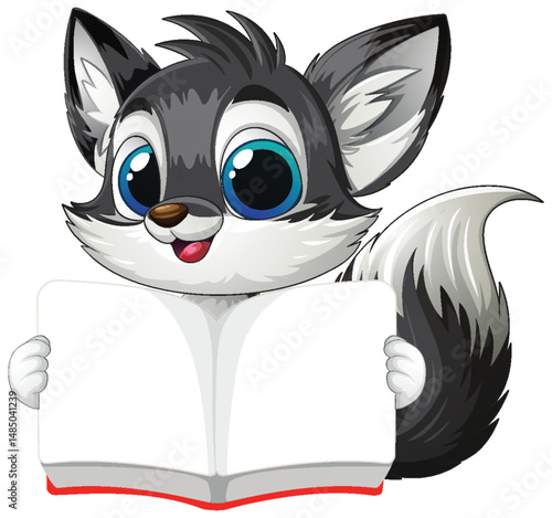 Cute Cartoon Fox Reading a Book