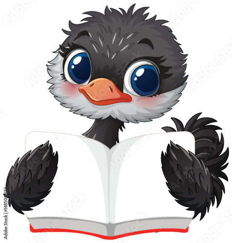 Cute Ostrich Reading a Book