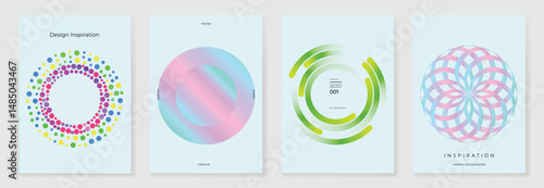 Modern gradient poster background vector set. Cover template with vibrant perspective geometric prism shapes, line. Ideal design for social media, cover, banner, flyer.