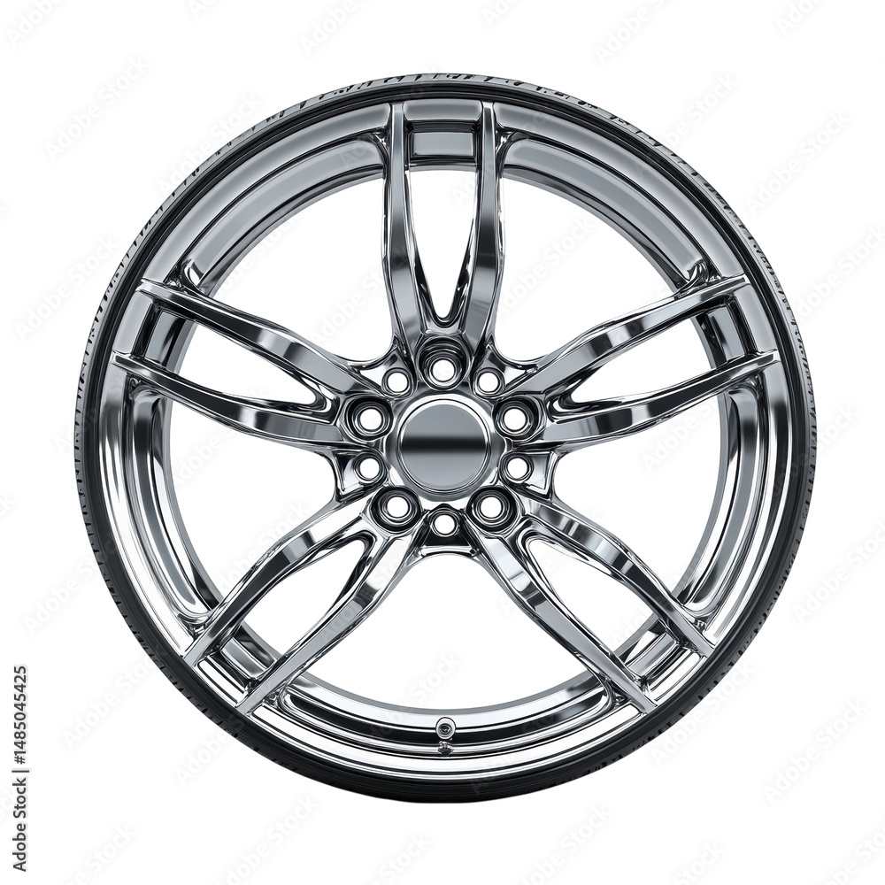 Obraz premium Gleaming chrome car wheel symbolizes speed and luxury ready for the open on transparent background