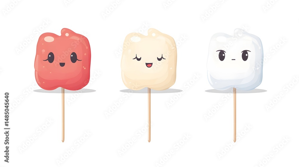 Fototapeta premium Marshmallow on a Stick Flat Vector Illustration for Professional Designs