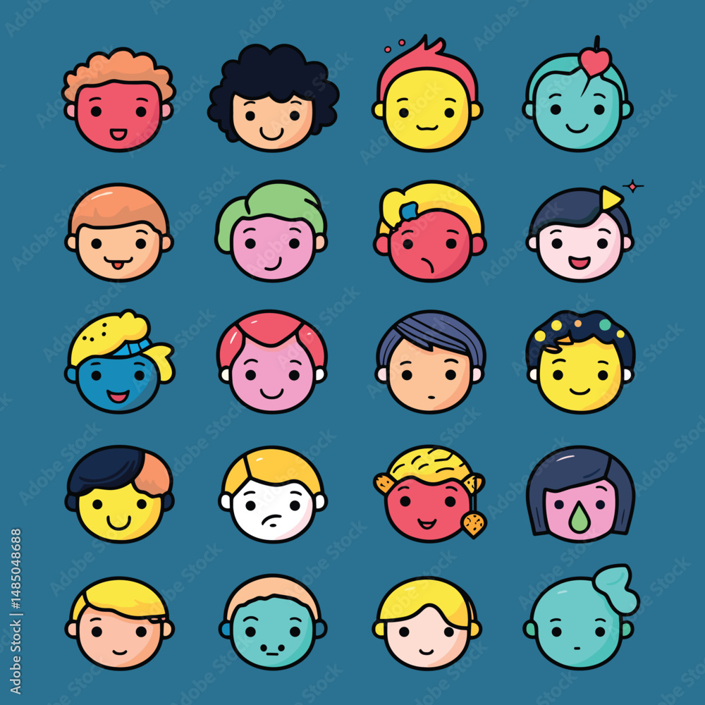 Cute Cartoon Kids Avatars Collection in Colorful Style
Cute Cartoon Kids Avatars Collection in Colorful Style