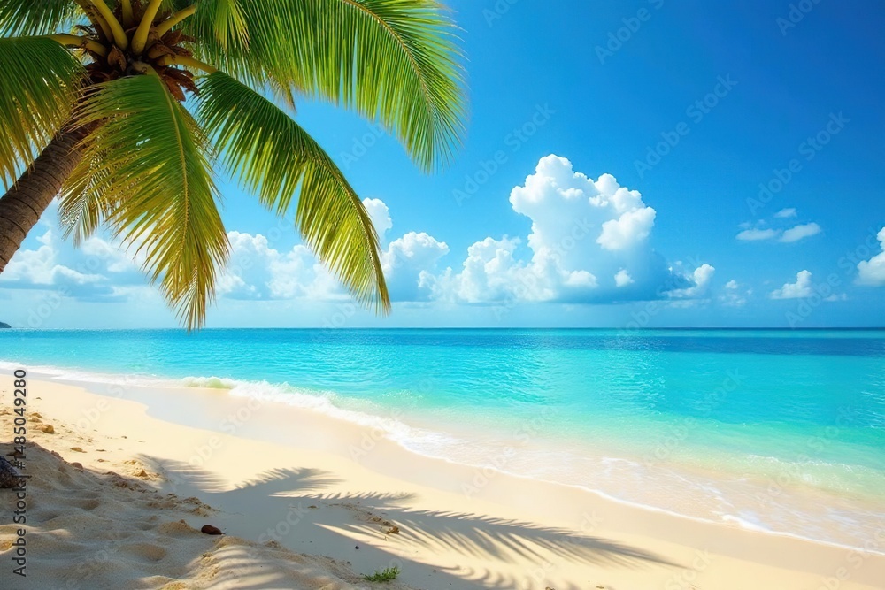 Idyllic sunny beach scene with clear blue water and golden sand, perfect for summer vacation , sand, vacation, panorama Idyllic sunny beach scene with clear blue water and golden sand, perfect for summer vacation , sand, vacation, panorama