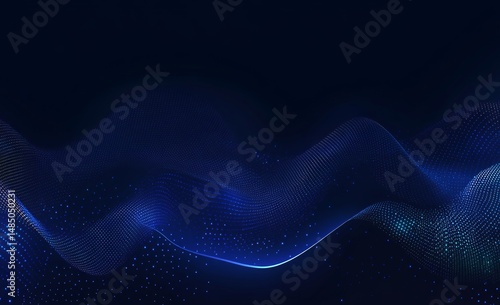 Abstract Digital Blue Wave Formed By Bright Particles Against Dark Background Representing Data Flow and Technological Innovation