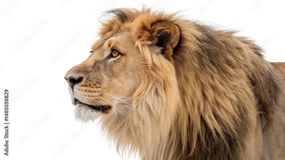 Fototapeta premium Realistic Lion Portrait on White Background