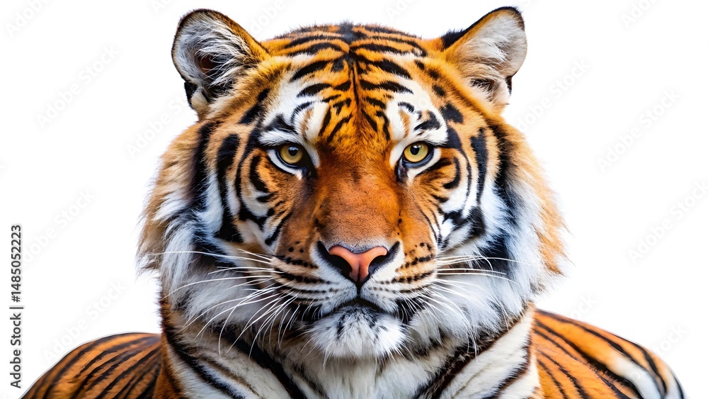 Fototapeta premium Realistic Tiger Portrait on White Background