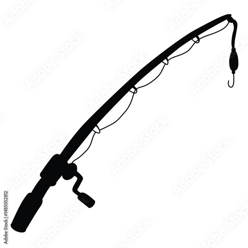 Cute cartoon hand drawn vector Fishing rod pole silhouette.