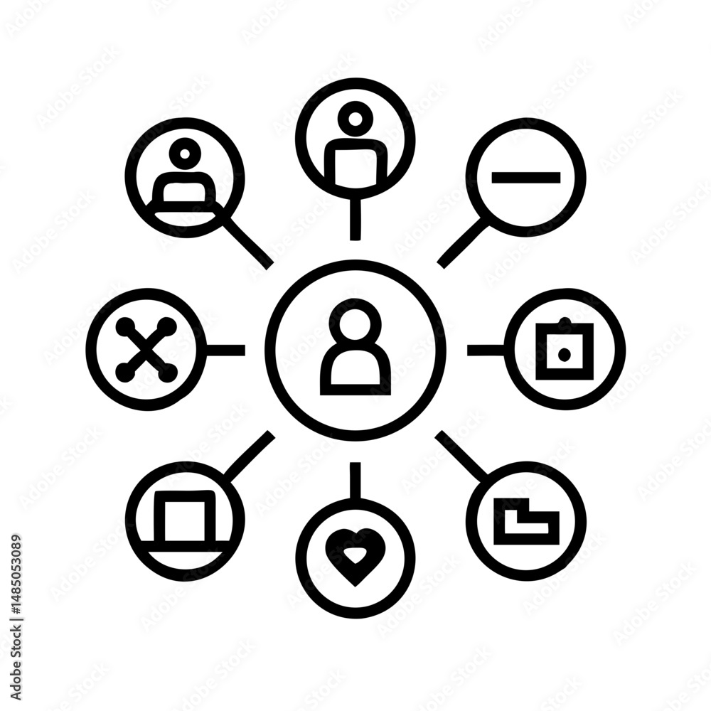 Fototapeta premium Networking line editable icon set. Containing network,relationship, online networking, community, events, social network and more. vector illustration. Minimal Teamwork in business management icon set