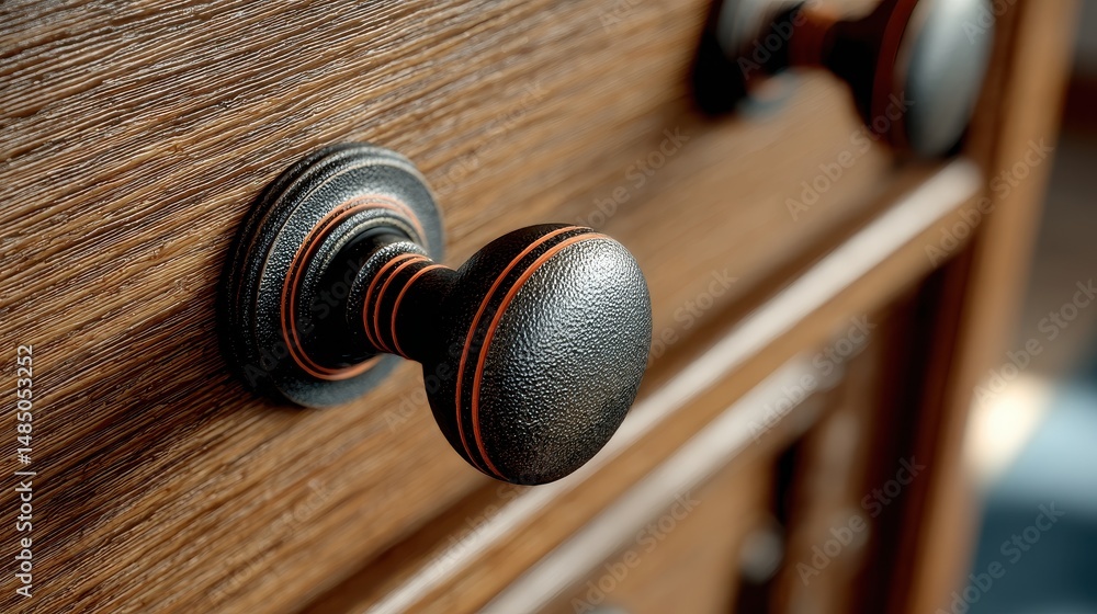 Obraz premium Elegant Dark Knob on Rich Wood Furniture Closeup Detail Shot