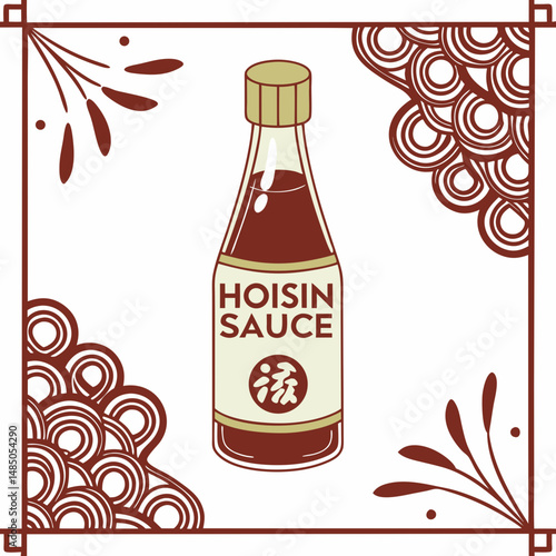 Bottle of Hoisin Sauce with Asian Design Elements