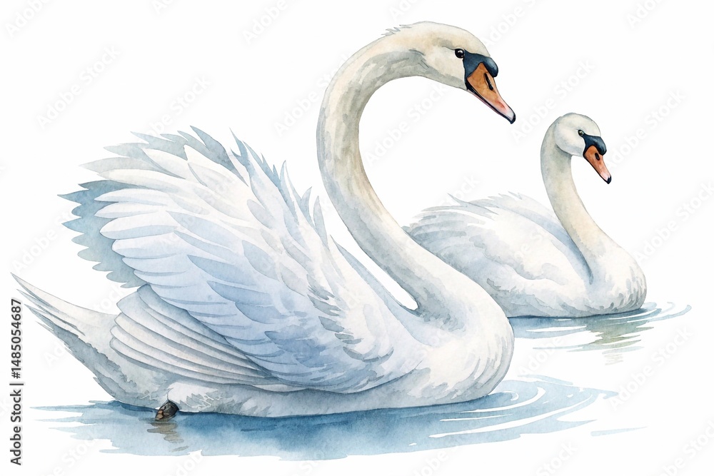 Fototapeta premium Swans, watercolor clipart illustration with isolated background.