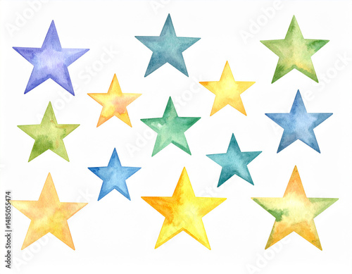watercolor stars isolated on a white background