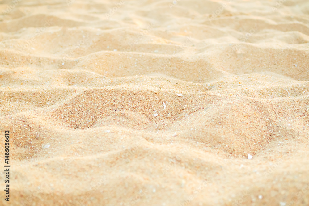 Fototapeta premium Nature travel background, sand beach close up texture summer desert zen garden coast ocean for vacation, hot summer tropical scene chill Nature, Summer time toga holiday dune pile dry brown heap