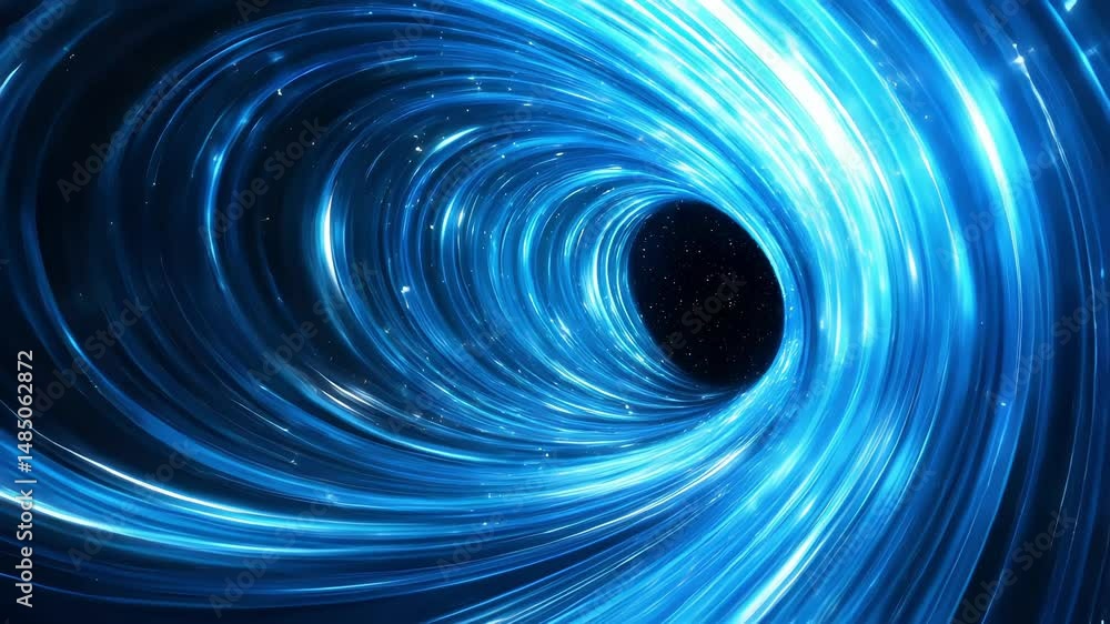 futuristic blue light speed vortex tunnel in space with stars abstract motion