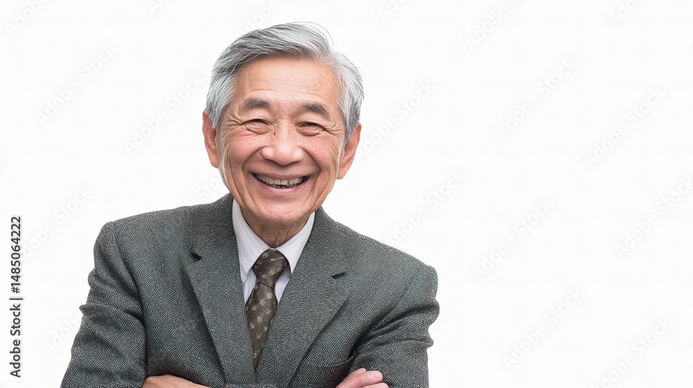Elderly Asian Man in Suit Jacket Smiling with Pride and Confidence Elderly Asian Man in Suit Jacket Smiling with Pride and Confidence
