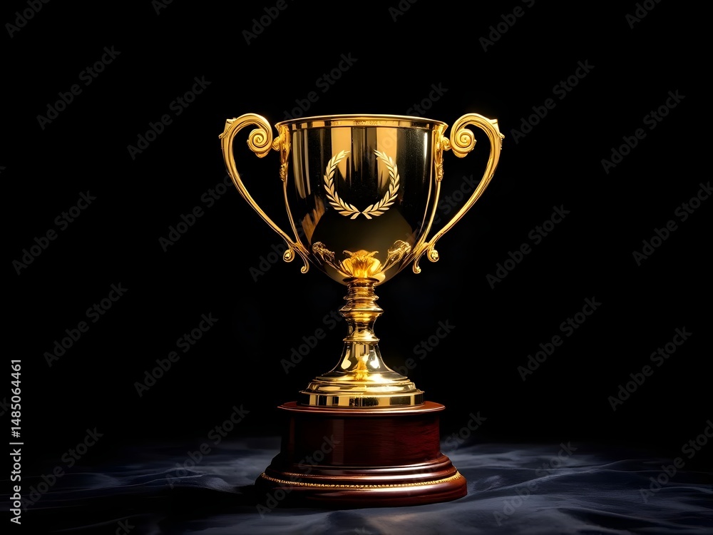 Gold trophy cup on a black background close up photo Gold trophy cup on a black background close up photo