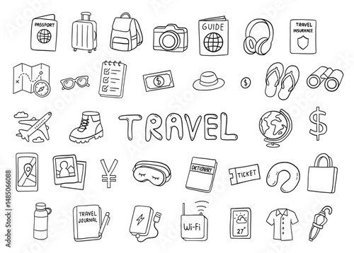 Travel element hand drawn doodle outline for journey