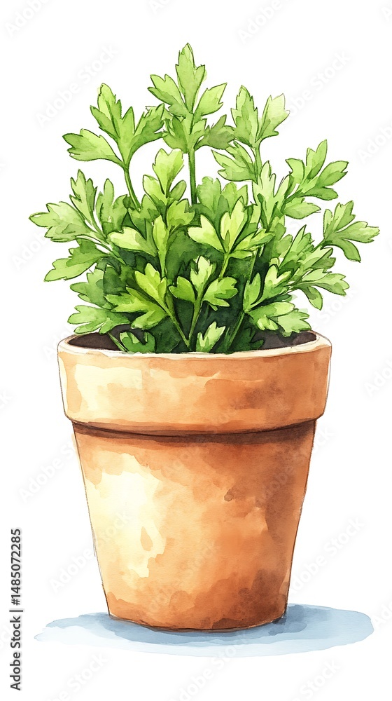 Obraz premium Watercolor Parsley in Pot