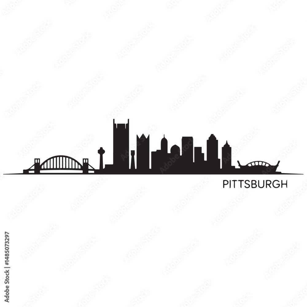Naklejka premium Pittsburgh skyline horizontal banner. Black silhouette of Pittsburgh, Pennsylvania. Vector template for your design. Vector black silhouette. with white background