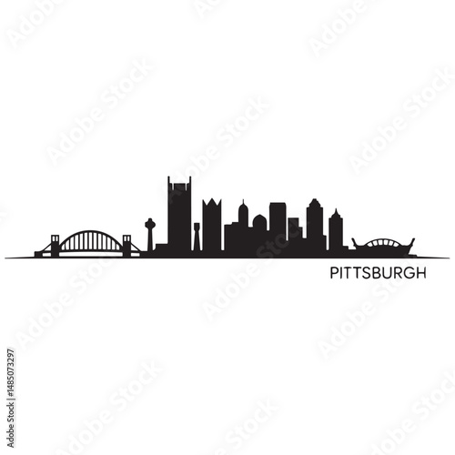 Pittsburgh skyline horizontal banner. Black silhouette of Pittsburgh, Pennsylvania. Vector template for your design. Vector black silhouette. with white background