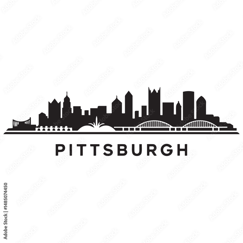 Pittsburgh skyline horizontal banner. Black silhouette of Pittsburgh, Pennsylvania. Vector template for your design. Vector black silhouette. with white background Pittsburgh skyline horizontal banner. Black silhouette of Pittsburgh, Pennsylvania. Vector template for your design. Vector black silhouette. with white background