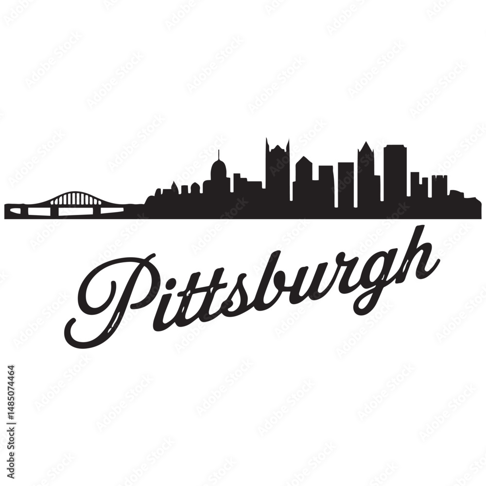 Fototapeta premium Pittsburgh skyline horizontal banner. Black silhouette of Pittsburgh, Pennsylvania. Vector template for your design. Vector black silhouette. with white background