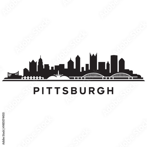 Pittsburgh skyline horizontal banner. Black silhouette of Pittsburgh, Pennsylvania. Vector template for your design. Vector black silhouette. with white background