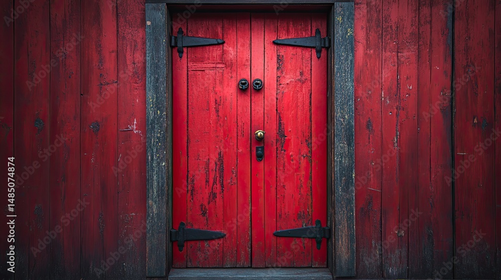 The Crimson Door A weathered red wooden portal hinting at untold stories historic secrets behind its sturdy frame with The Crimson Door A weathered red wooden portal hinting at untold stories historic secrets behind its sturdy frame with