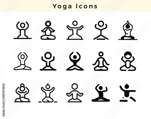 Yoga vector icon set on white background, outline, illustration,  