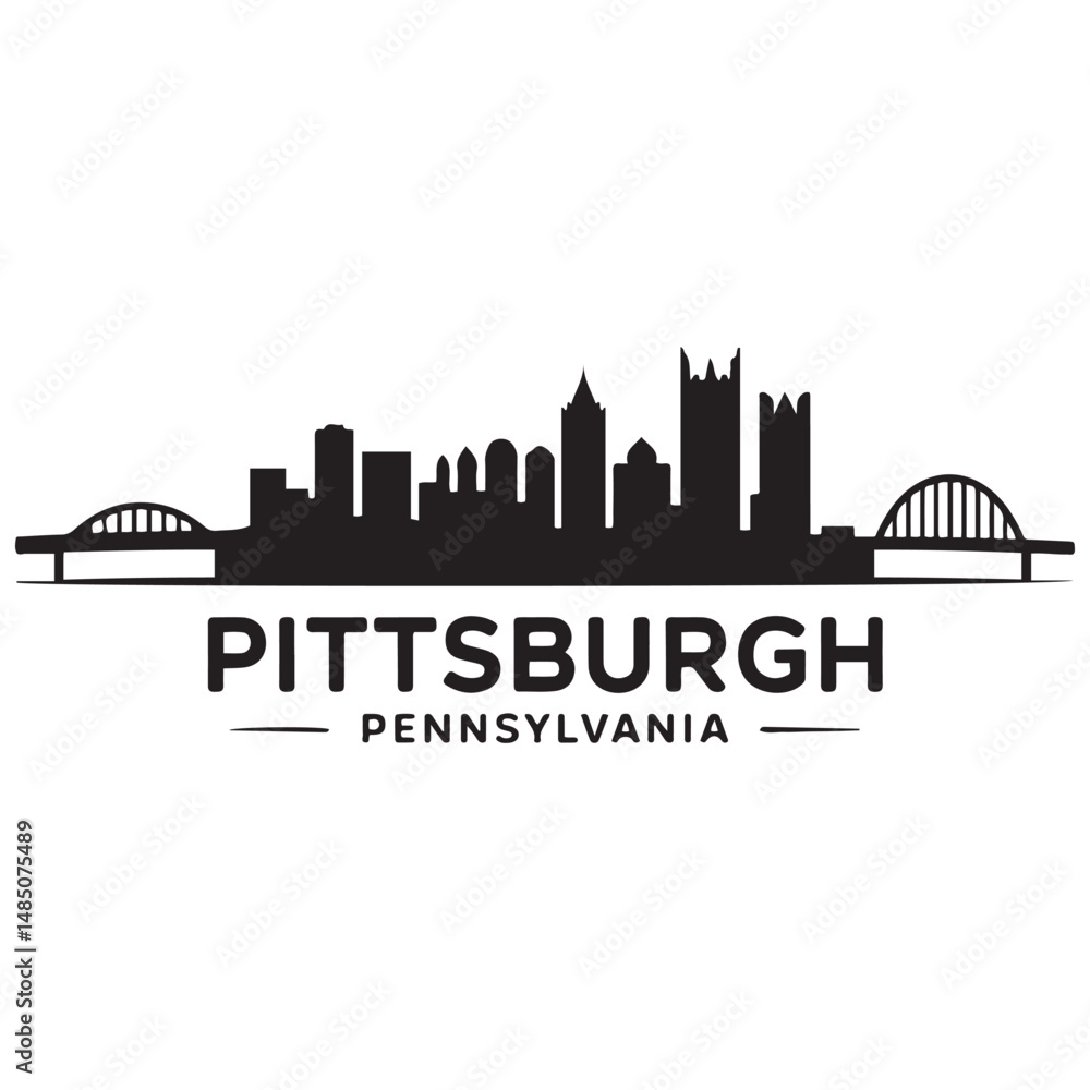 Pittsburgh skyline horizontal banner. Black silhouette of Pittsburgh, Pennsylvania. Vector template for your design. Vector black silhouette. with white background Pittsburgh skyline horizontal banner. Black silhouette of Pittsburgh, Pennsylvania. Vector template for your design. Vector black silhouette. with white background
