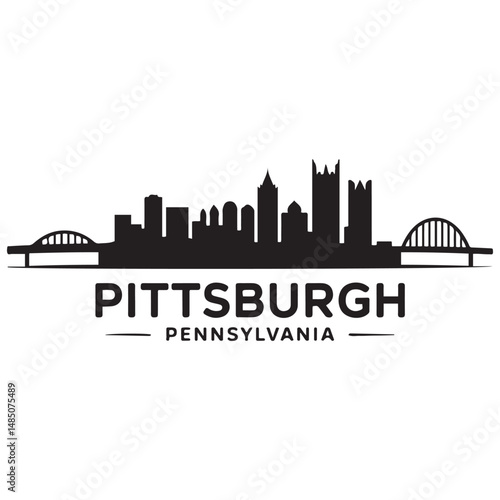 Pittsburgh skyline horizontal banner. Black silhouette of Pittsburgh, Pennsylvania. Vector template for your design. Vector black silhouette. with white background