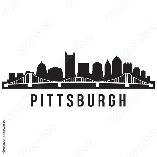 Pittsburgh skyline horizontal banner. Black silhouette of Pittsburgh, Pennsylvania. Vector template for your design. Vector black silhouette. with white background