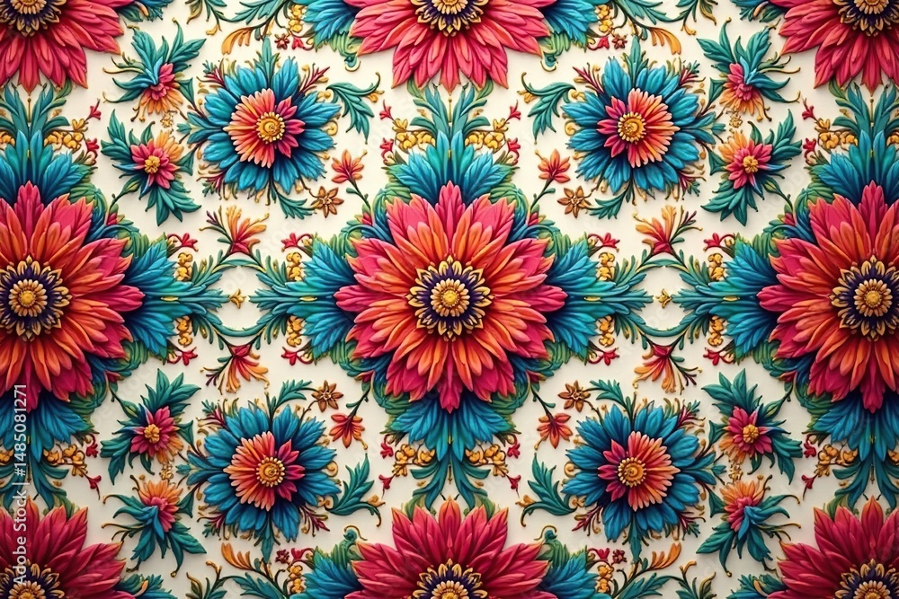 Intricate floral textile design, repeating motif , art, wallpaper pattern Intricate floral textile design, repeating motif , art, wallpaper pattern
