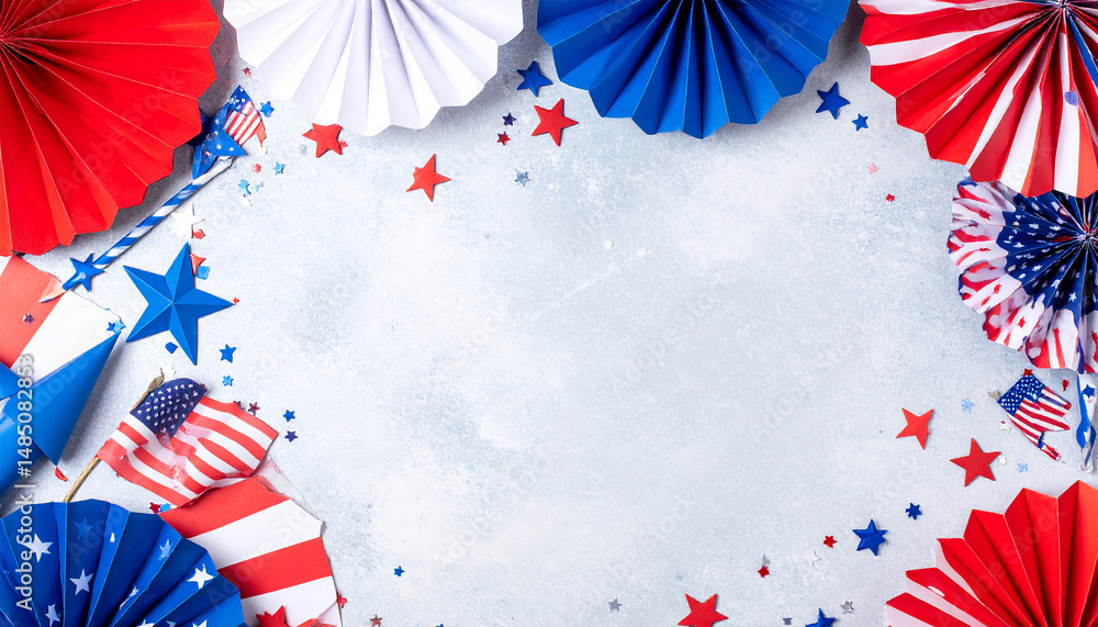 Obraz premium 4th of July American Independence Day decorations, made from paper and confetti
