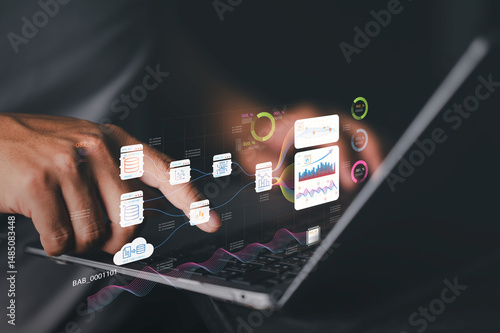 businessman staring at a computer screen displaying a featuring stock tickers or graphs. Stock trading platform concept. professional financial advisor.