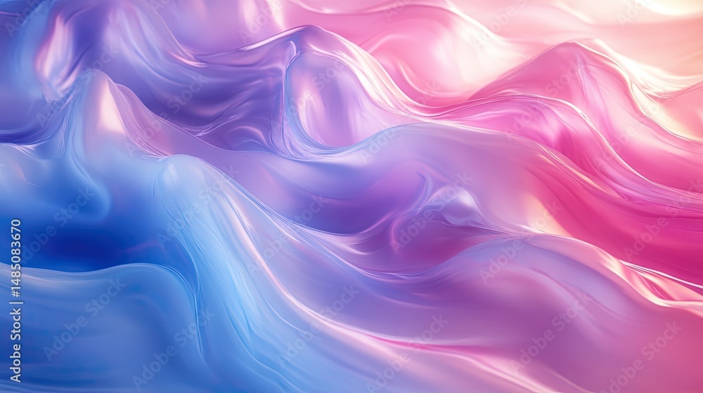 Enchanting waves of liquid silk flowing with calming energy in gradient hues a serene blend of blue pink and purple in a Enchanting waves of liquid silk flowing with calming energy in gradient hues a serene blend of blue pink and purple in a